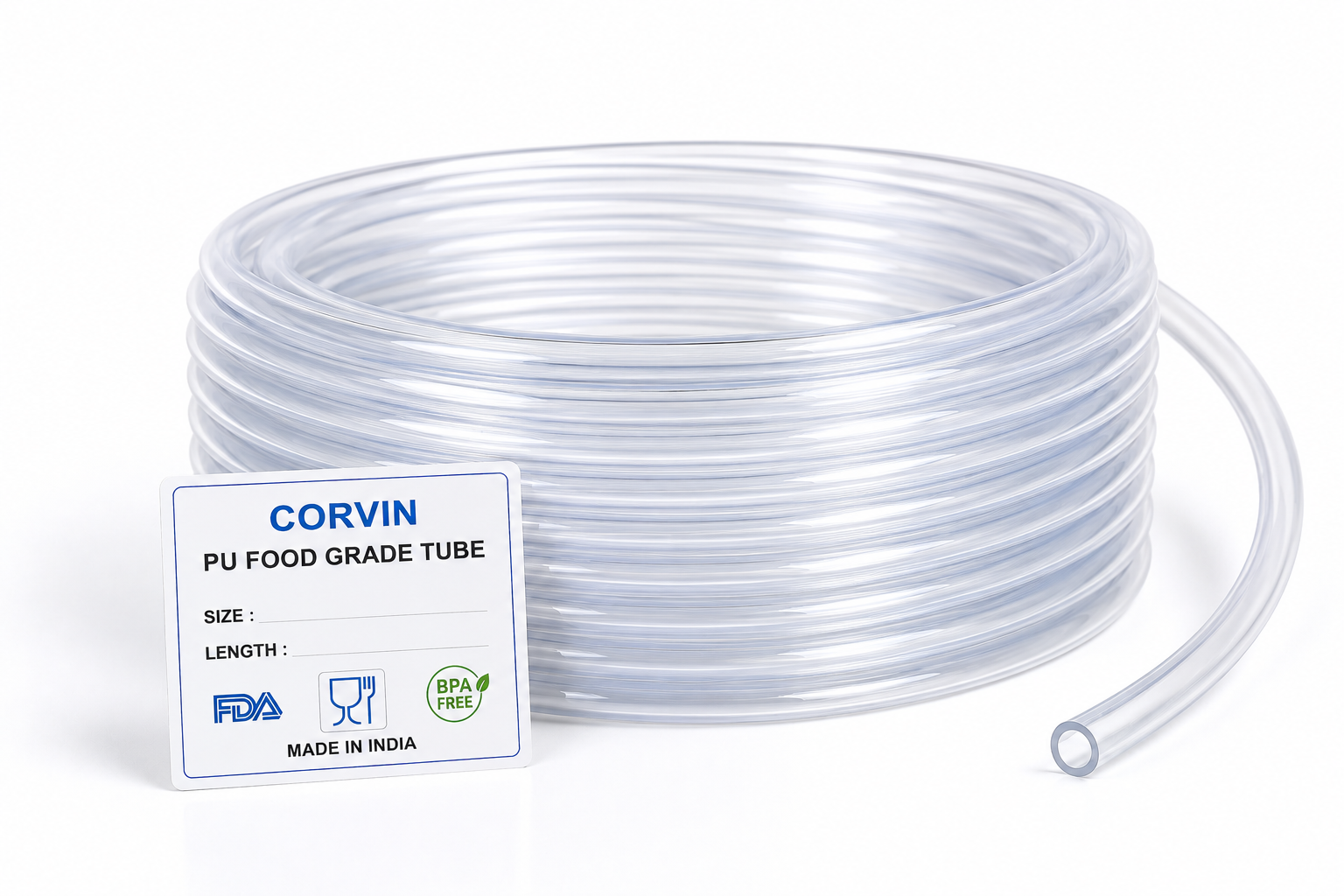 Food Grade PU Tubes manufactured by Corvin Polytech for industrial pneumatic systems
